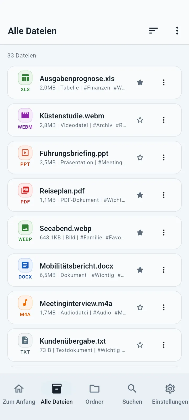 QuietVault Bildschirm „Alle Dateien“.