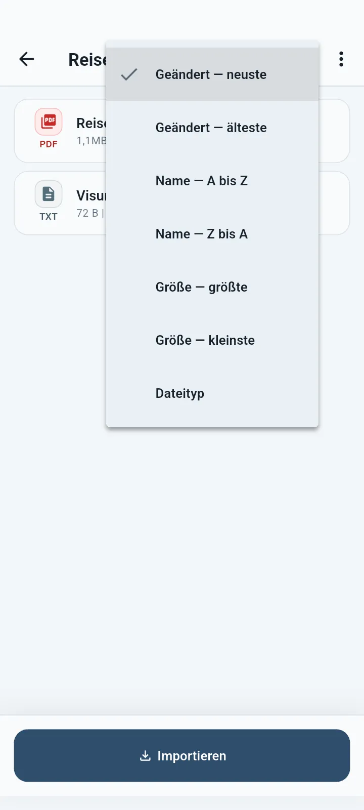 QuietVault Dateisortieroptionen