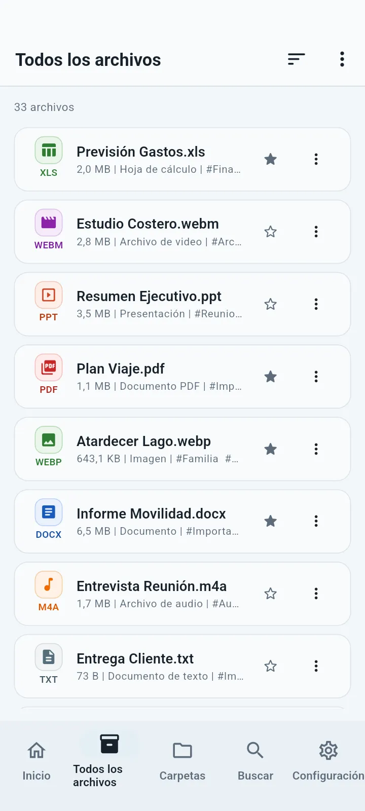 QuietVault Pantalla Todos los archivos