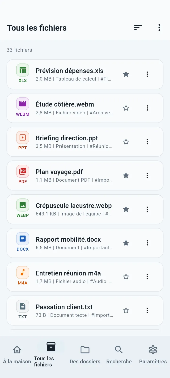 Écran QuietVault Tous les fichiers