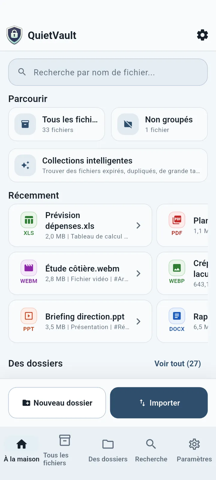 QuietVault Écran d'accueil