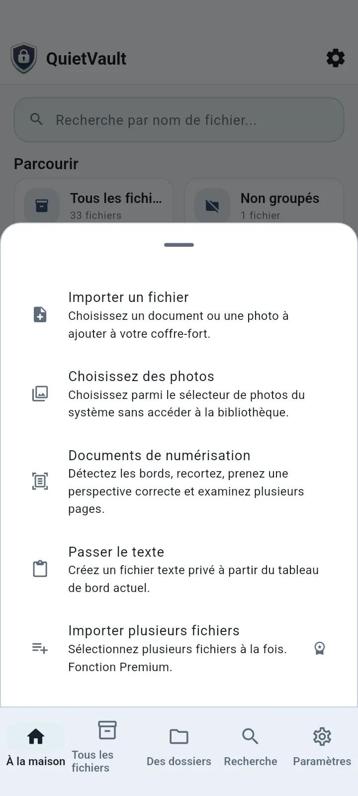Options d'importation QuietVault