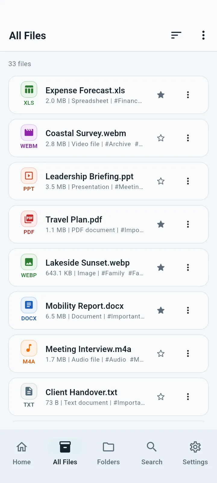 QuietVault All Files screen