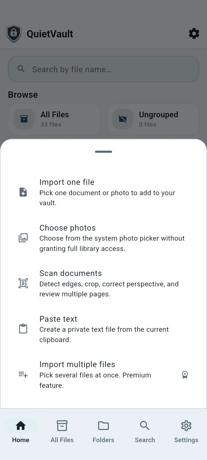 QuietVault import options