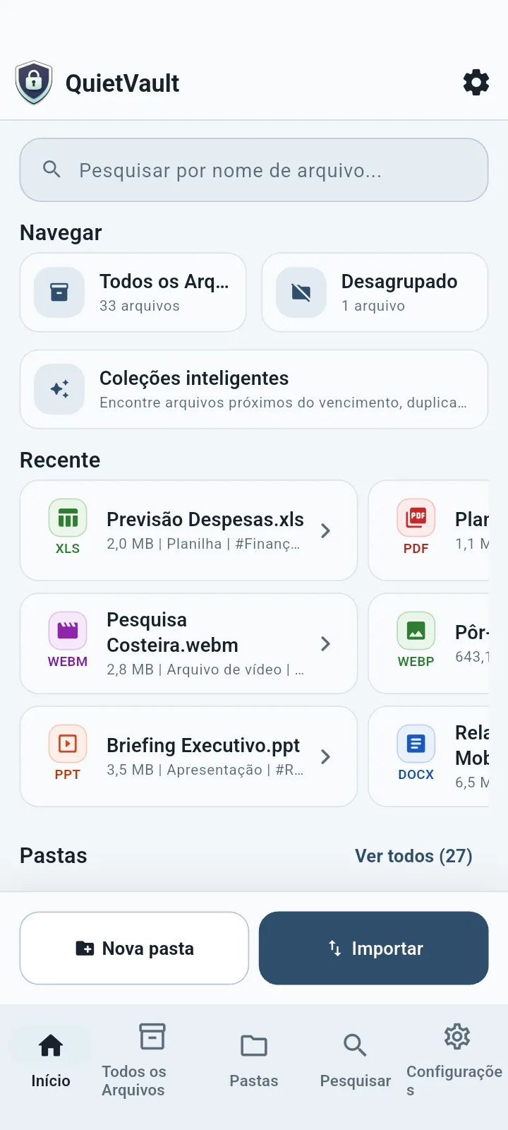 QuietVault Tela inicial